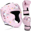 Boxing Headgear and Gloves Set for Kids Youth Pink Unicorn