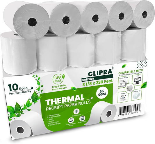 Clipra Thermal Paper Rolls - USA Brand - BPA Free - 10 Pack