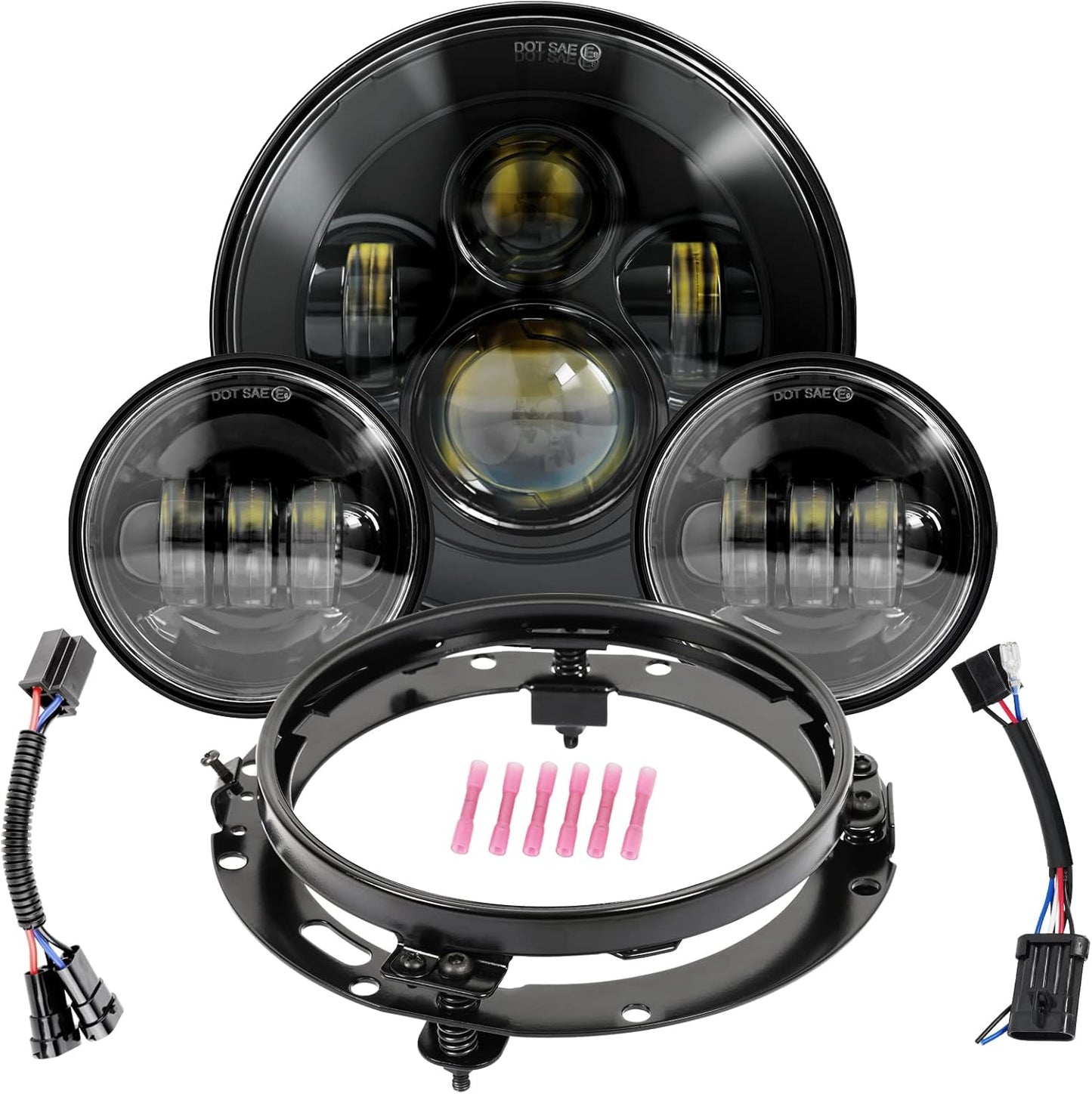 Wisamic 7in Motorcycle LED Headlight with Fog Lights for Harley