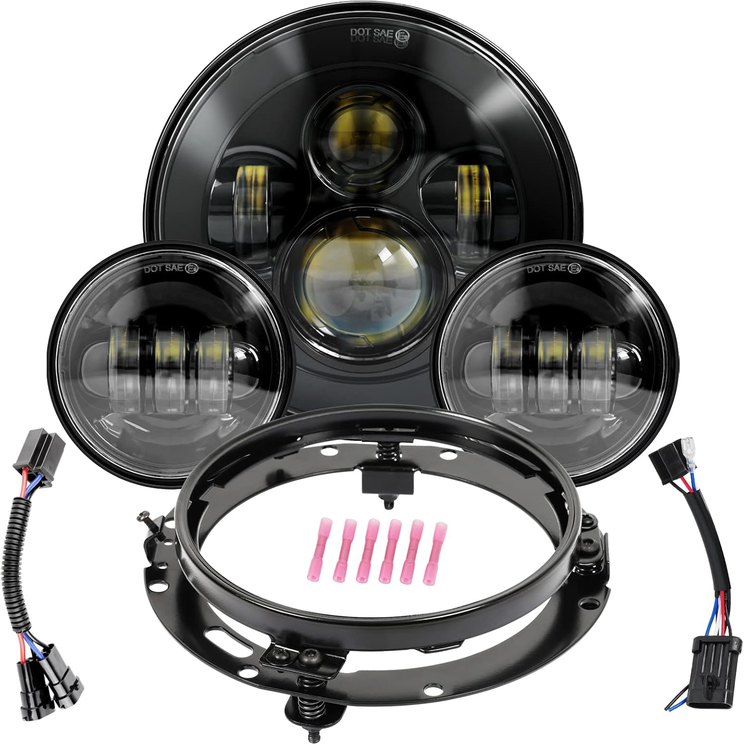 Wisamic 7in Motorcycle LED Headlight with Fog Lights for Harley