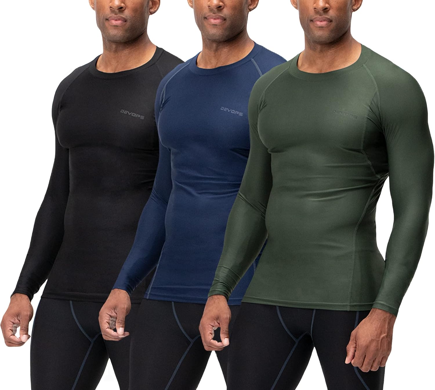 DEVOPS 3 Pack Men's Long Sleeve Compression Shirts for All Seasons