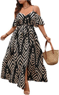 Floerns Plus Size Cold Shoulder Split Thigh Maxi Dress