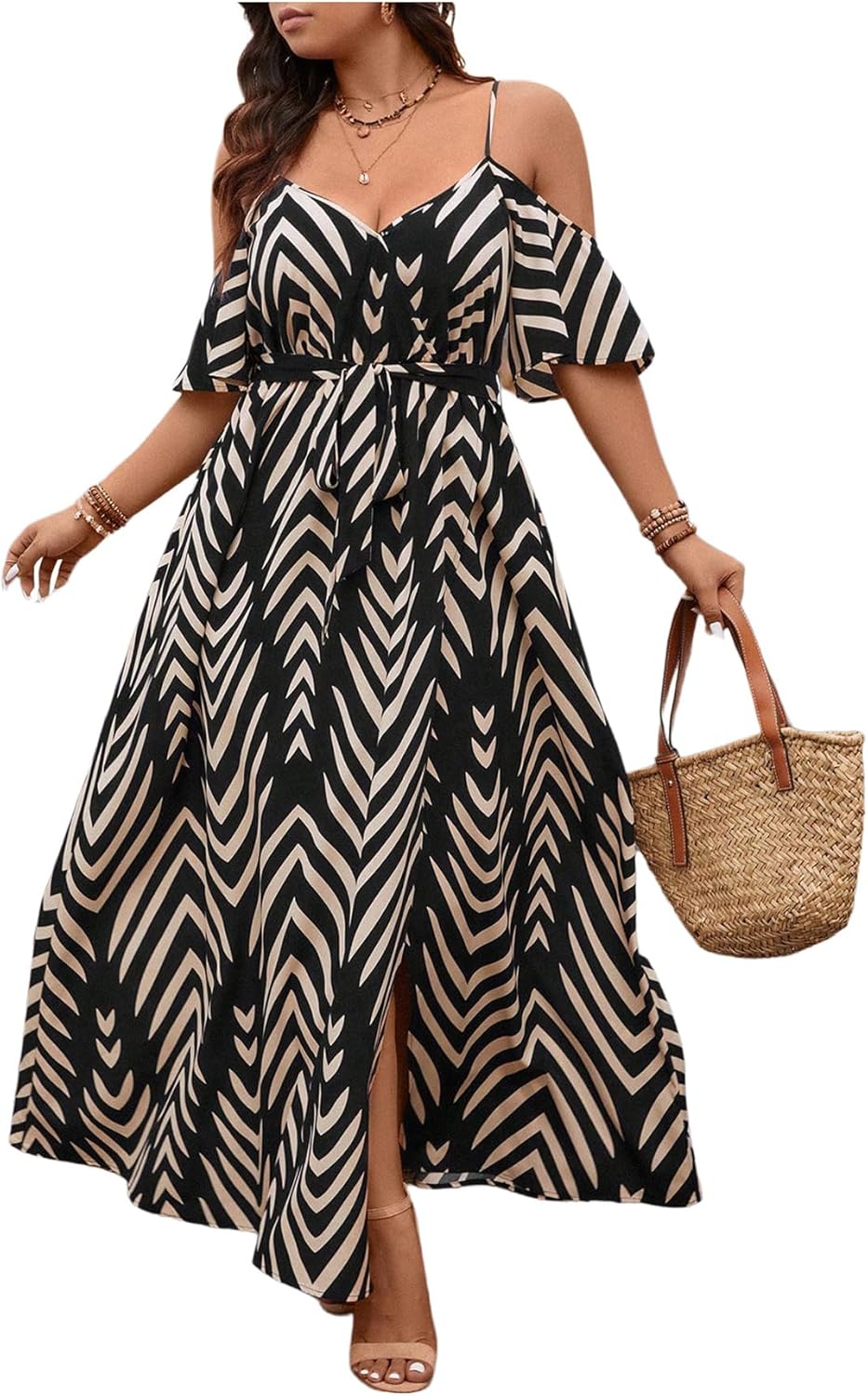 Floerns Women's Plus Size Cold Shoulder Maxi Dress for Summer