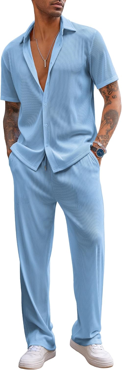 COOFANDY Men's 2 Piece Outfit for Summer Beach Casual Wear