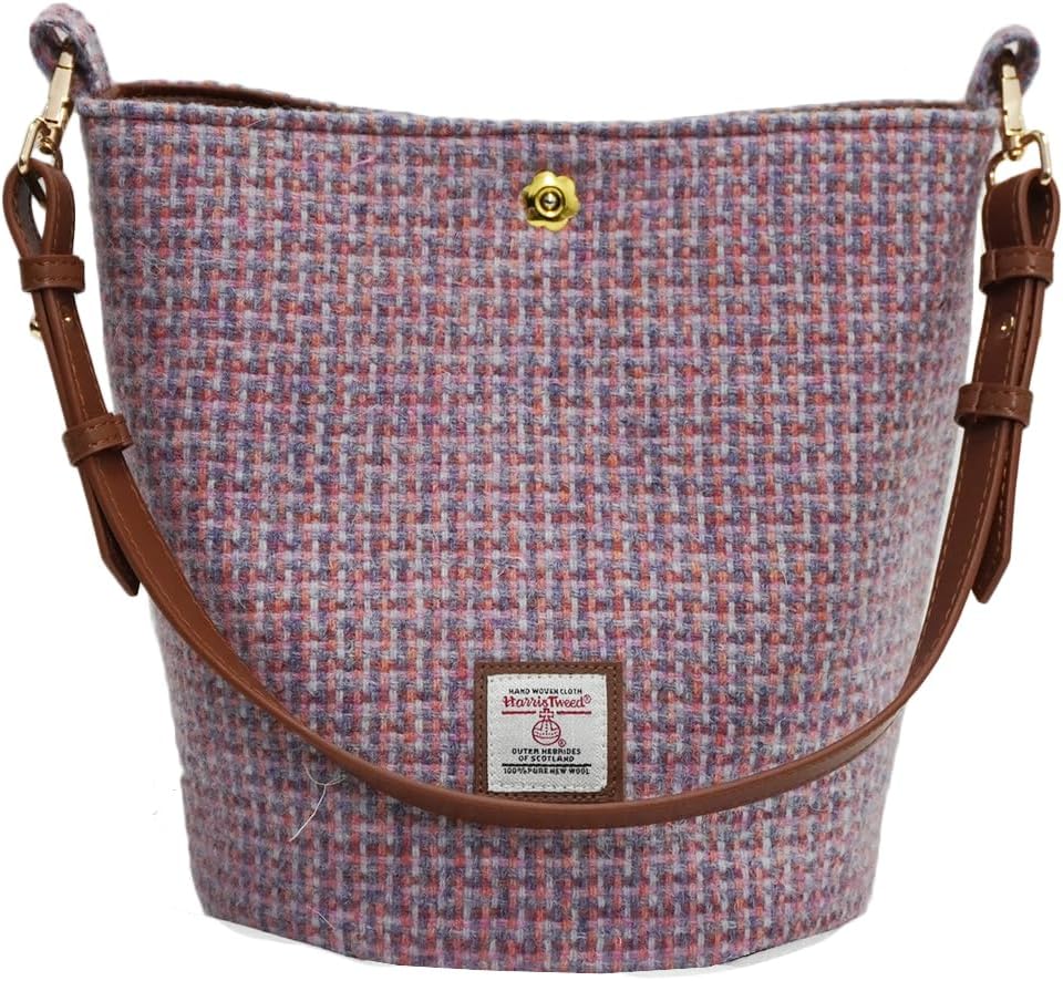 Harris Tweed Bucket Bag for Women with Leather Strap 9.4 x 7 in