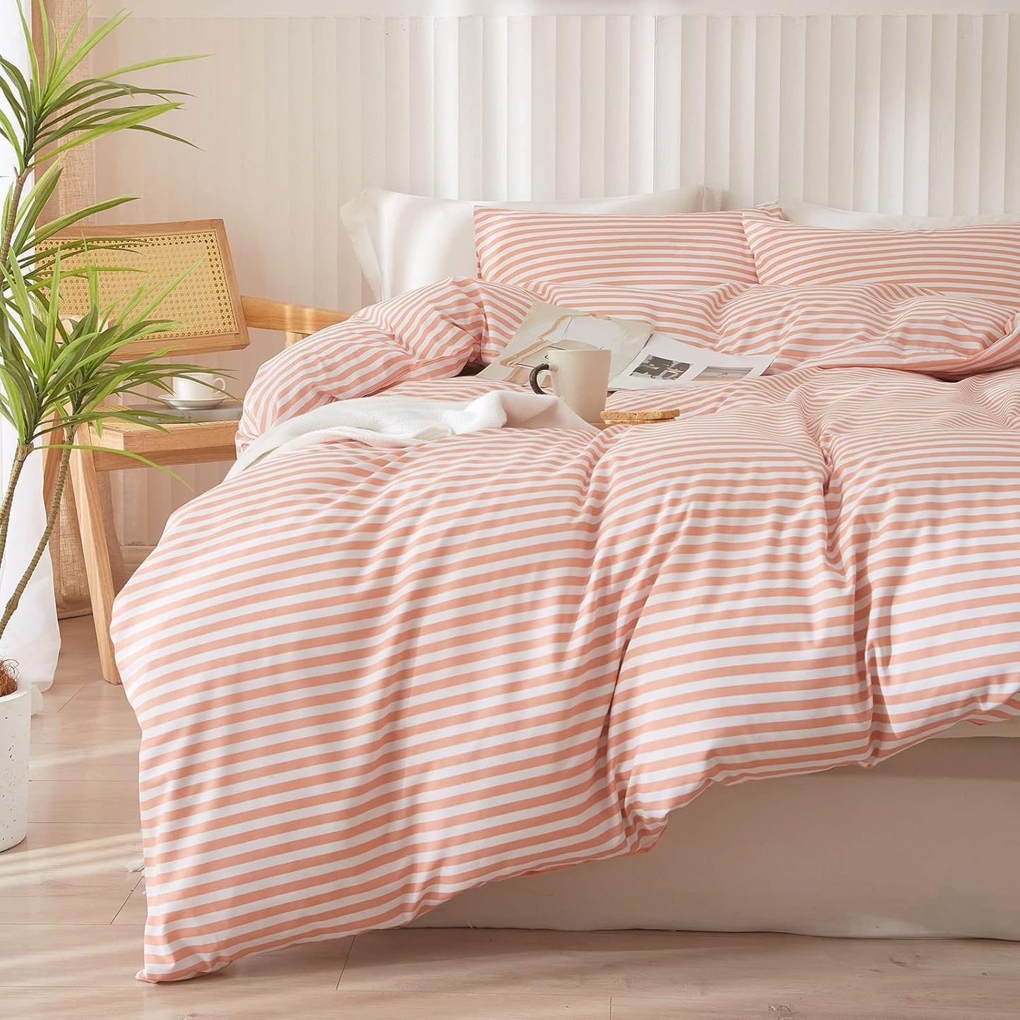 Full Comforter Set with Pink White Stripes for Cozy Sleep