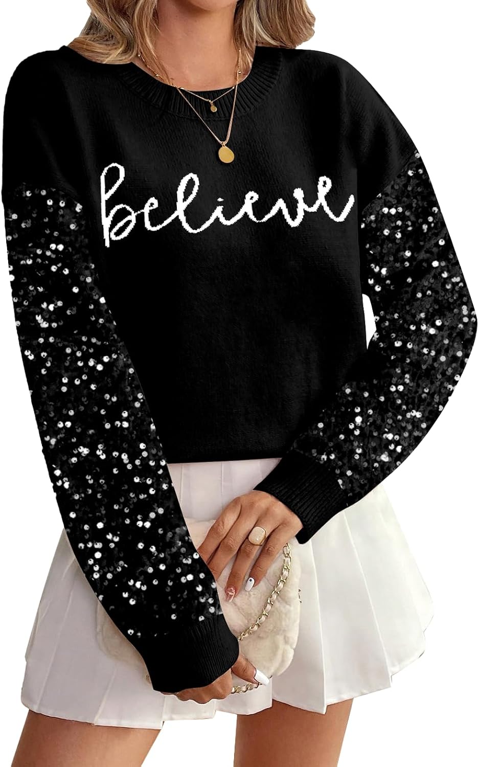 Believe Xmas Sequin Sweater by VILOVE