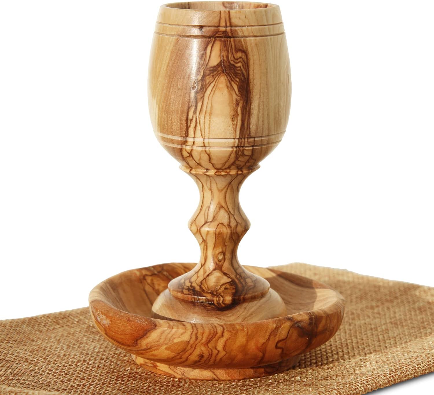 Authentic Hand-Carved Olive Wood Communion Cup & Bread Tray