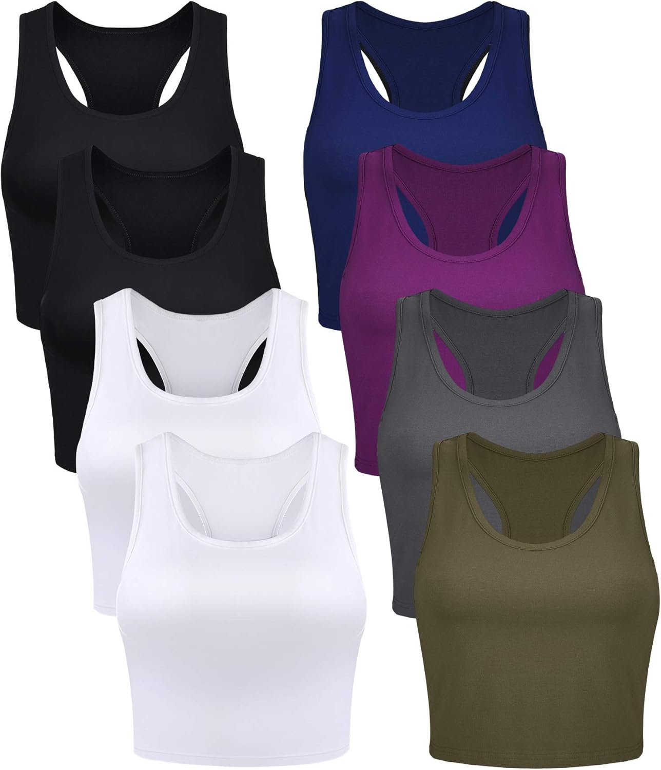 Geyoga 8 Pcs Women Basic Crop Tank Tops for Summer Comfort