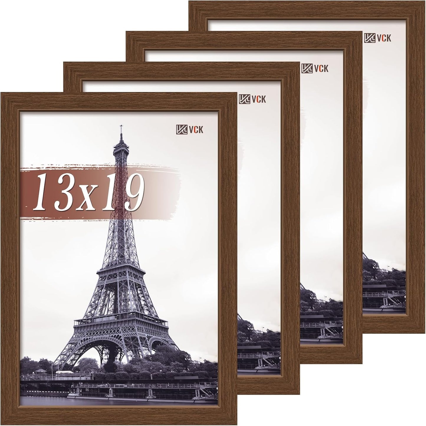VCK 13x19 Picture Frame Set of 4 - Elegant Brown Wood Frames