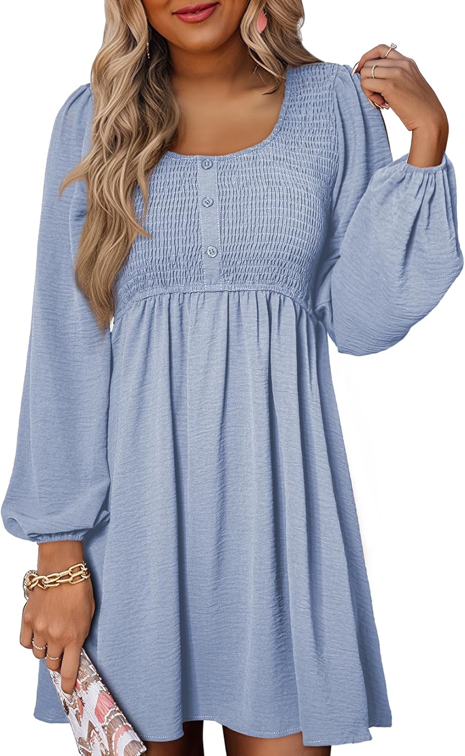 Dokotoo Womens Casual Dresses with Smocked Crewneck Design
