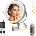 9in Wall Mounted Lighted Makeup Mirror - Rechargeable, 360 Rotation