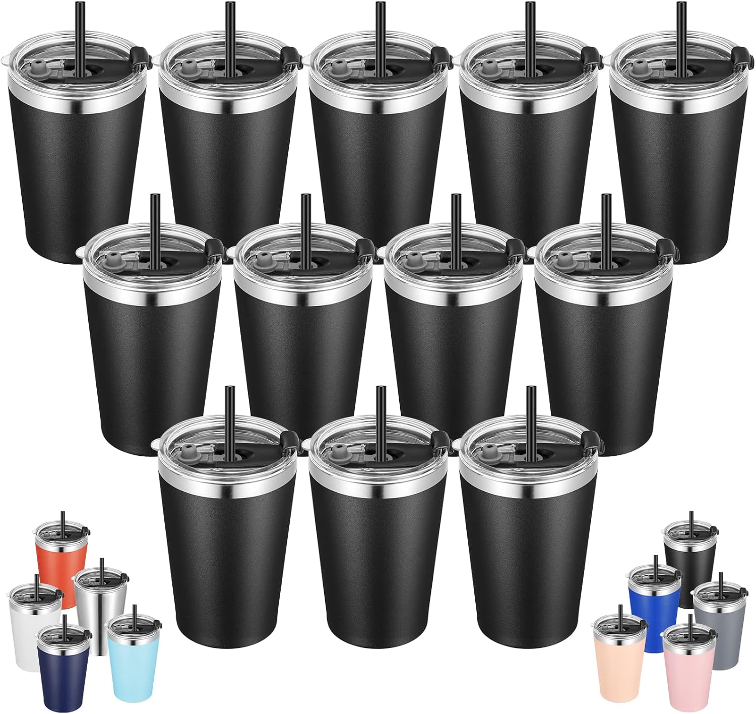VEGOND 12oz Stainless Steel Tumbler Set with Lids and Straws