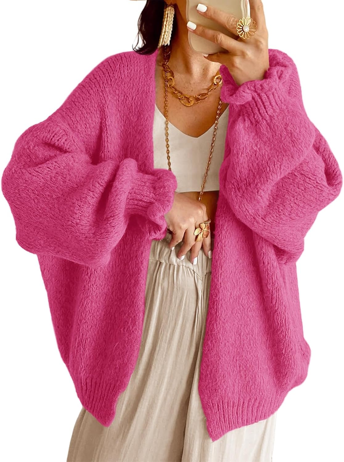 Oversized Open Front Cardigan for Women - Cozy Knitwear Style
