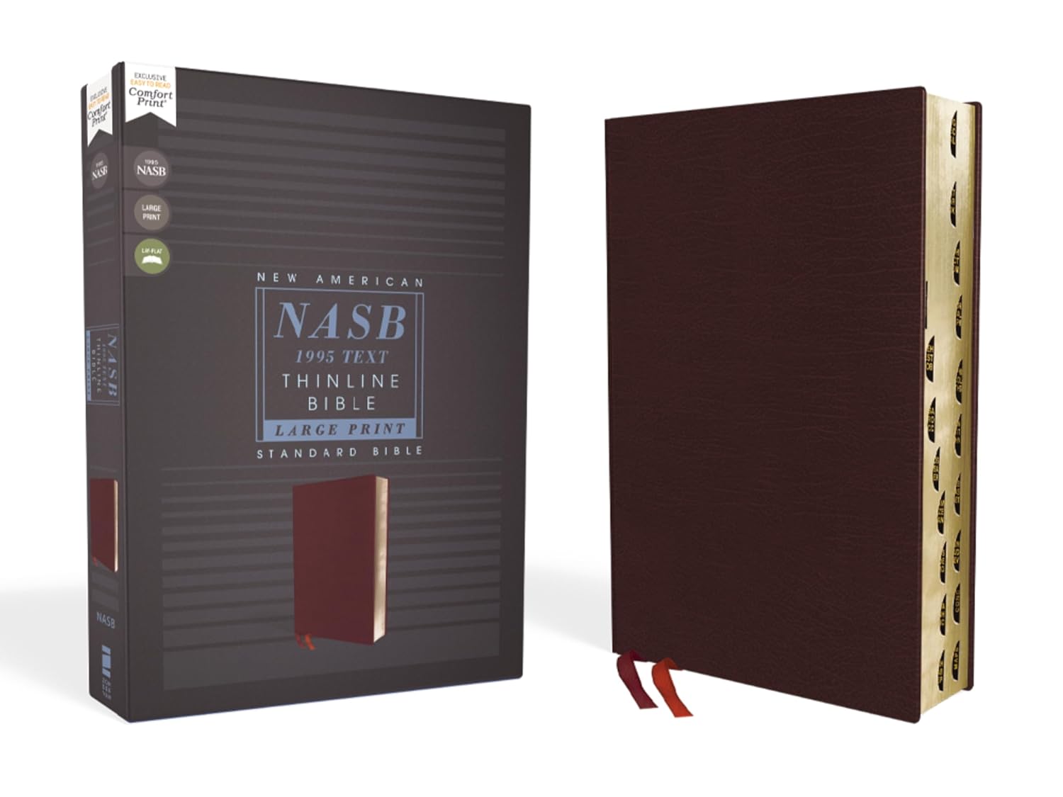 NASB Thinline Bible Large Print Bonded Leather Burgundy Red Letter