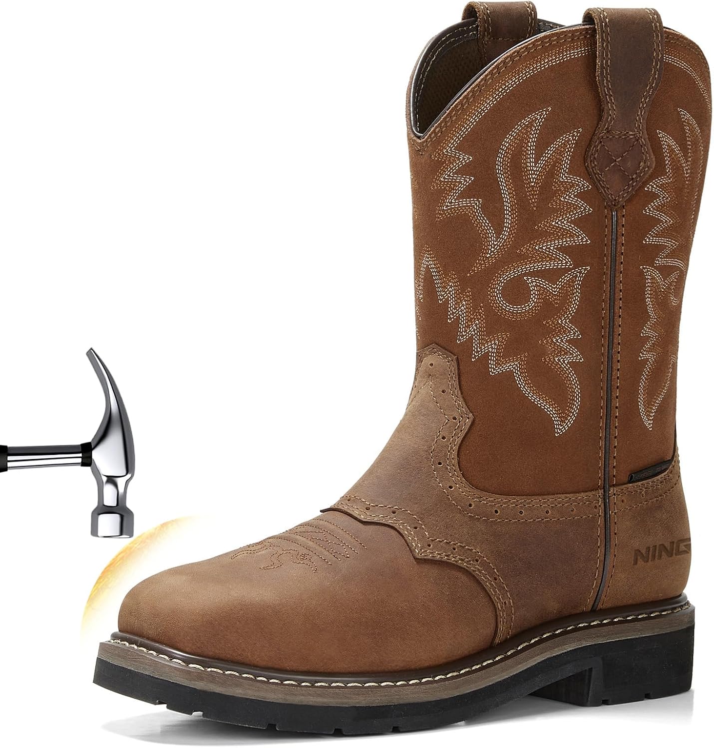 HISEA NINGO Steel Toe Cowboy Work Boots for Men, Waterproof