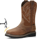 Steel Toe Cowboy Work Boots for Men Brown - Waterproof Pull On