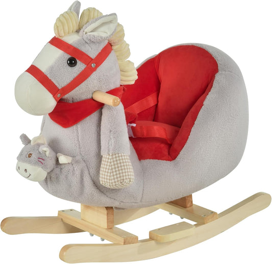 Qaba Kids Ride-On Rocking Horse - Interactive Lullaby Fun! - Gray