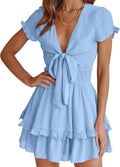 PRETTYGARDEN Women Summer Mini Short Dress V Neck - Flowy Tiered
