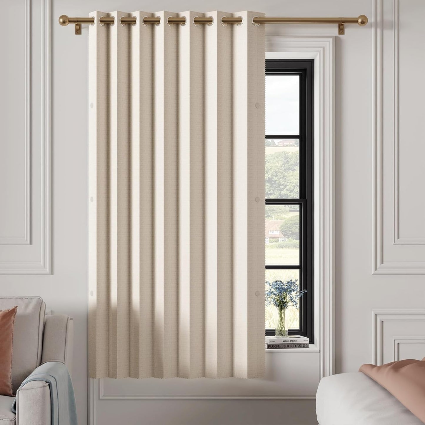 Linen Textured Curtain 72 Inch Long for Living Room and Bedroom