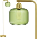 Glass Floor Lamp for Living Room - Green Ribbed Shade, 66 Tall