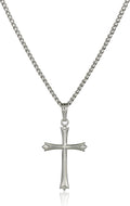 Sterling Silver Polished Embossed Cross Pendant Necklace, 18in