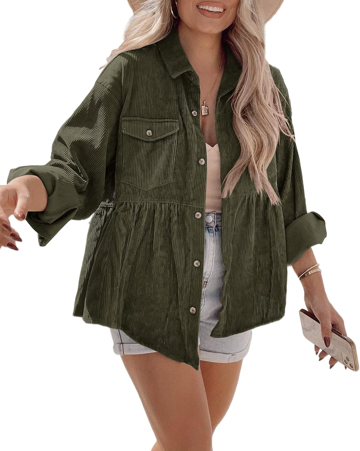 Tutorutor Womens Corduroy Shirts for Casual Long Sleeve Style