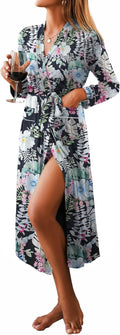 Women Full Length Knit Kimono Robe S-XXL - Lightweight Soft Bathrobe
