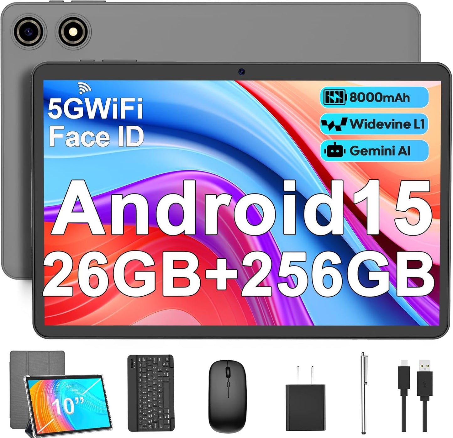 Android 15 Tablet with Keyboard - 26GB RAM and 256GB ROM