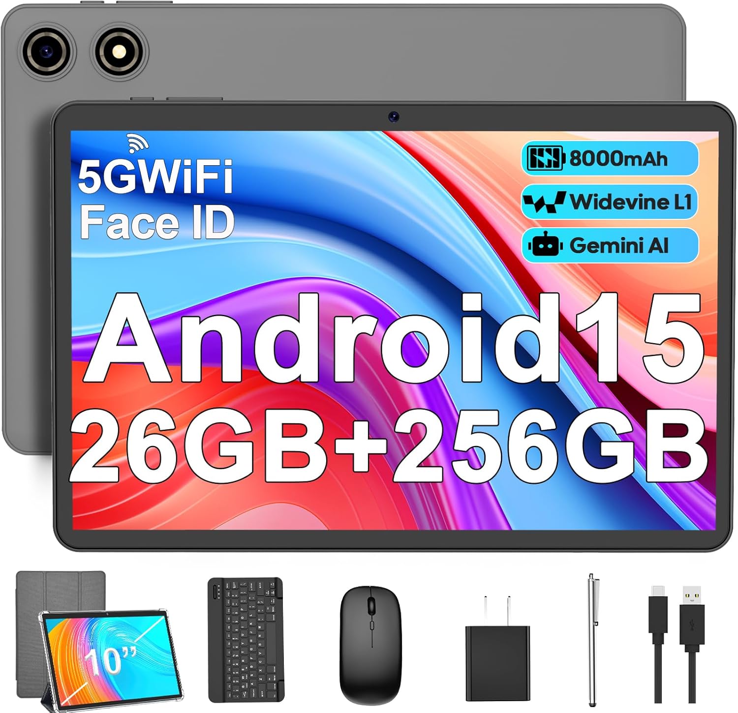 Android 15 Tablet with Keyboard - 26GB RAM and 256GB ROM