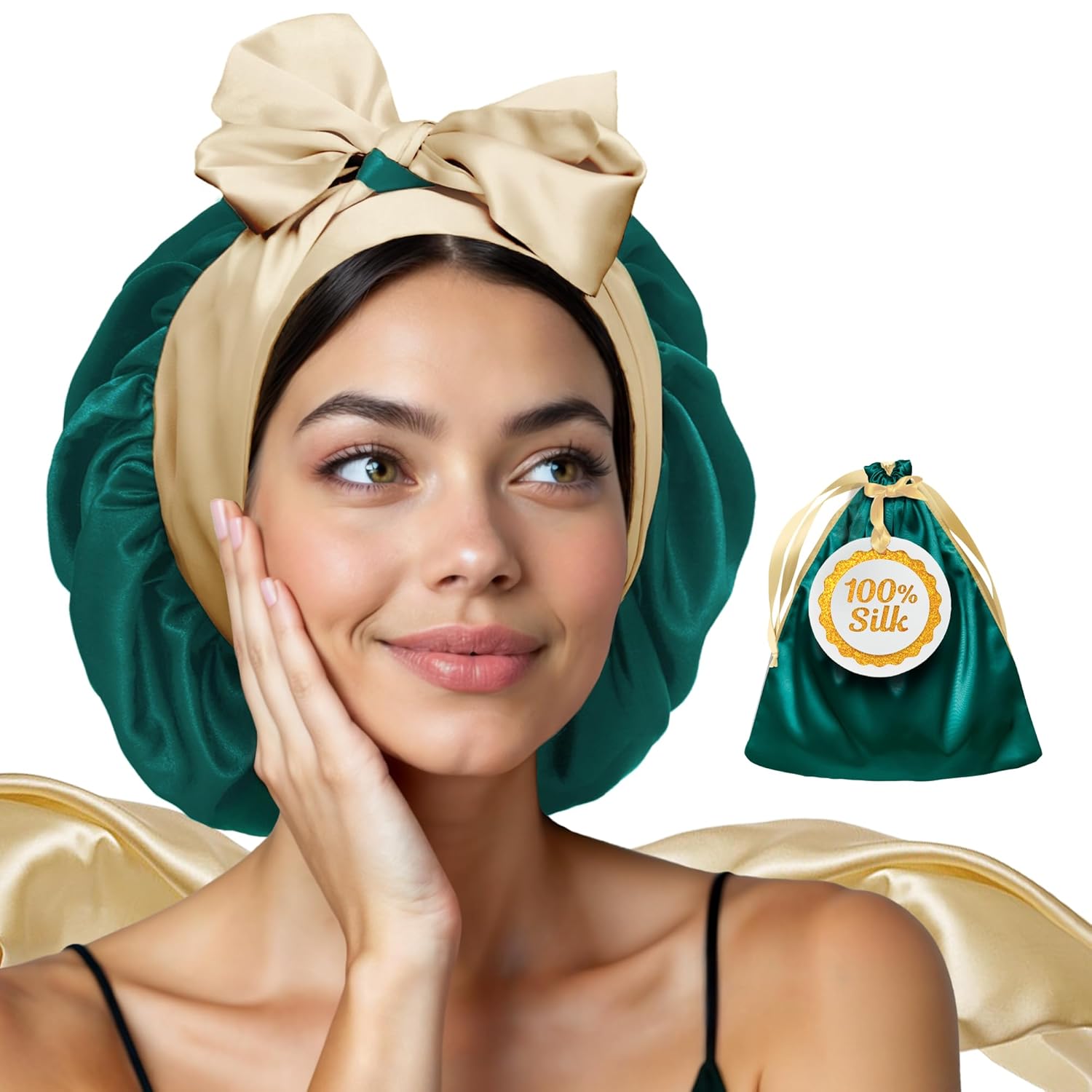 Real Silk Bonnet for Sleeping Women with Wonder Loop Tie