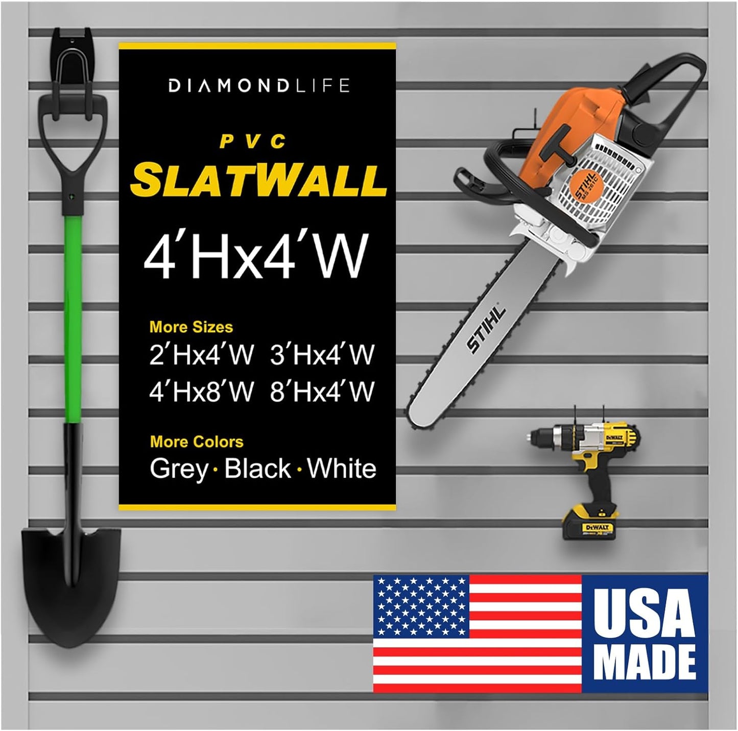 4ftH x 4ftW Slatwall Panel Garage Wall Organizer for Storage