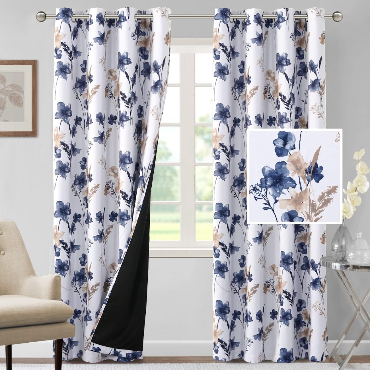 H.VERSAILTEX 100% Blackout Curtains for Bedroom with Floral Design