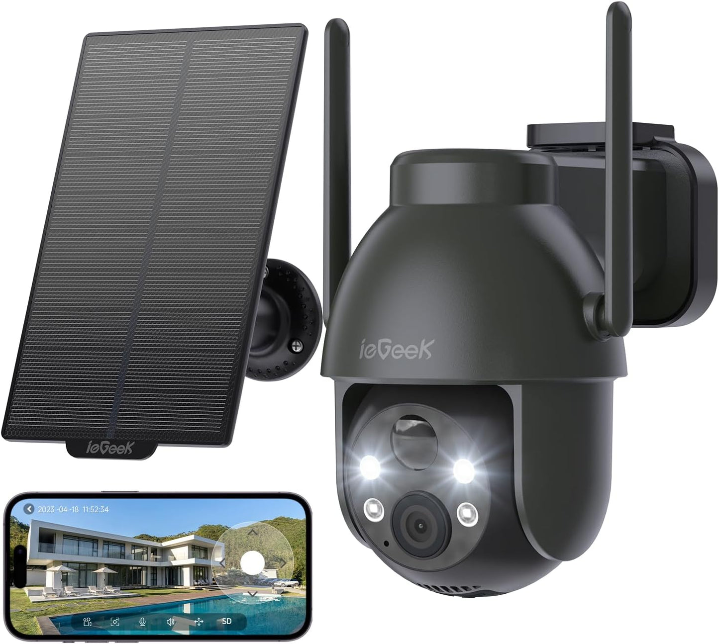 ieGeek Solar Powered Wireless Security Camera with 360 PTZ
