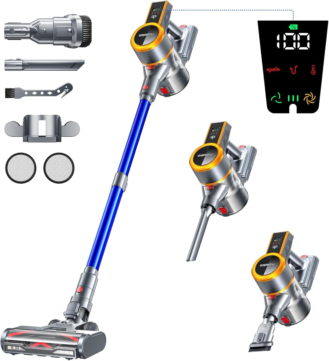Powerful AOLOKO Cordless Vacuum: 45KPA Suction, 60Mins Runtime