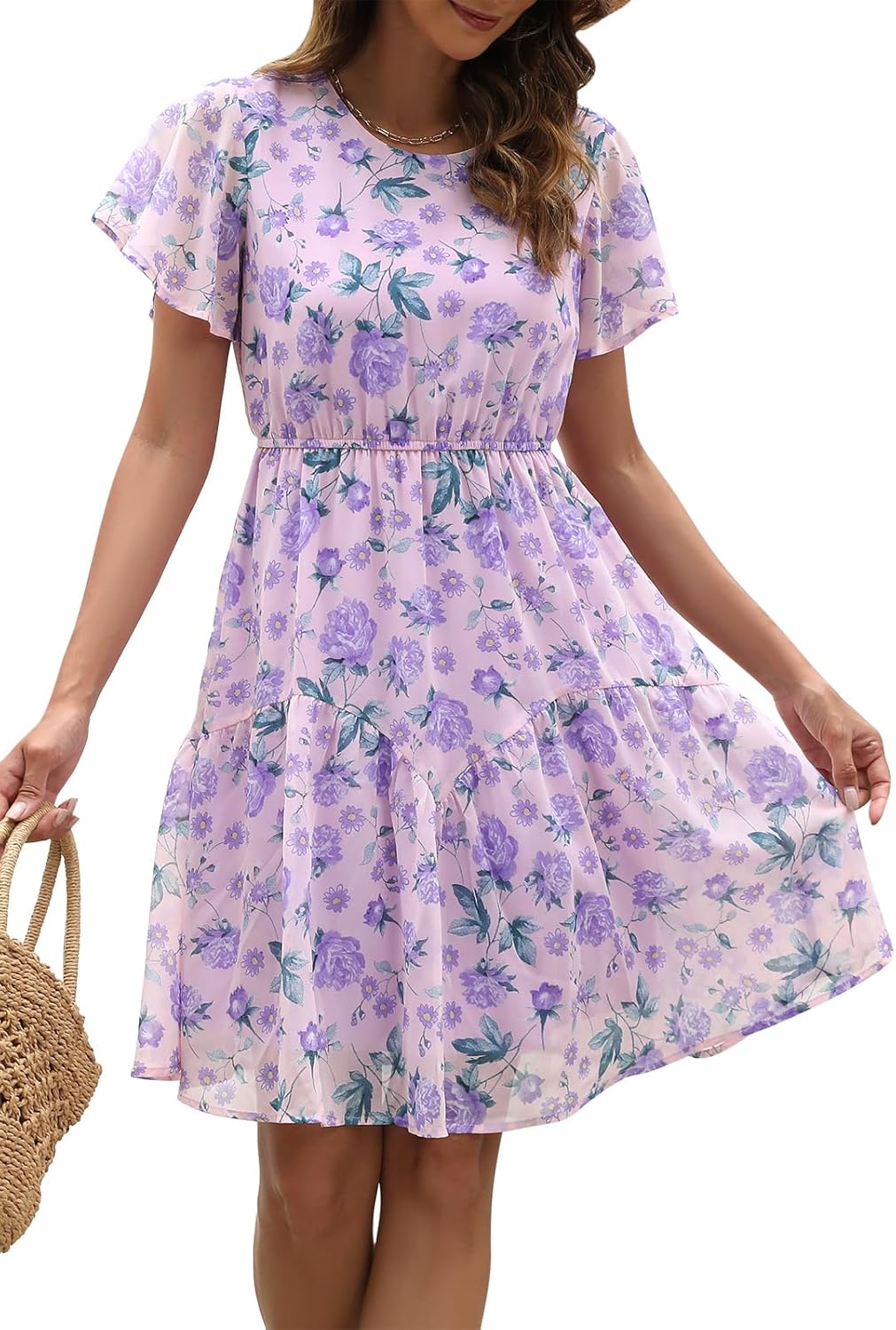 Manydress Women's Chiffon Floral Dress for Casual Summer Style