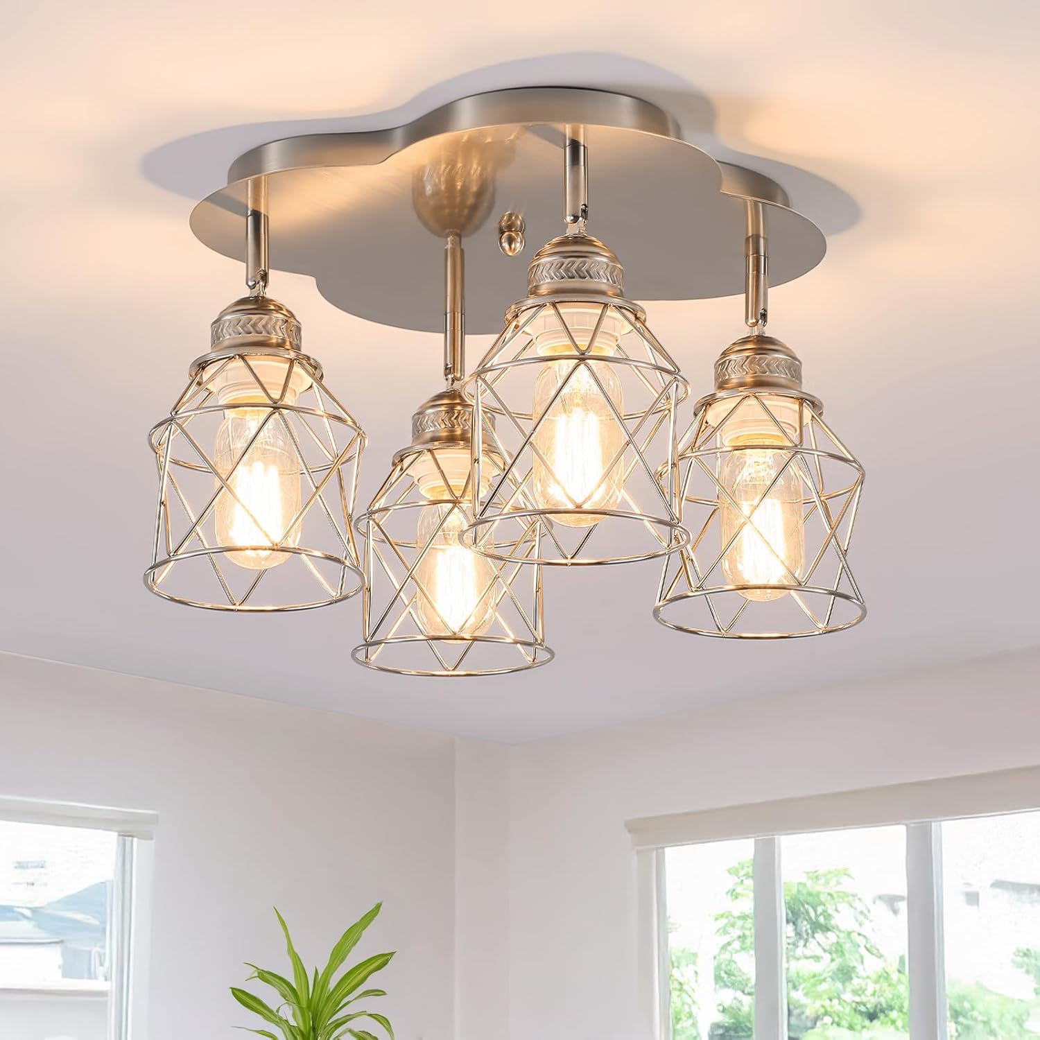 4-Lights Kitchen Light Fixtures Ceiling Mount for Vintage Style