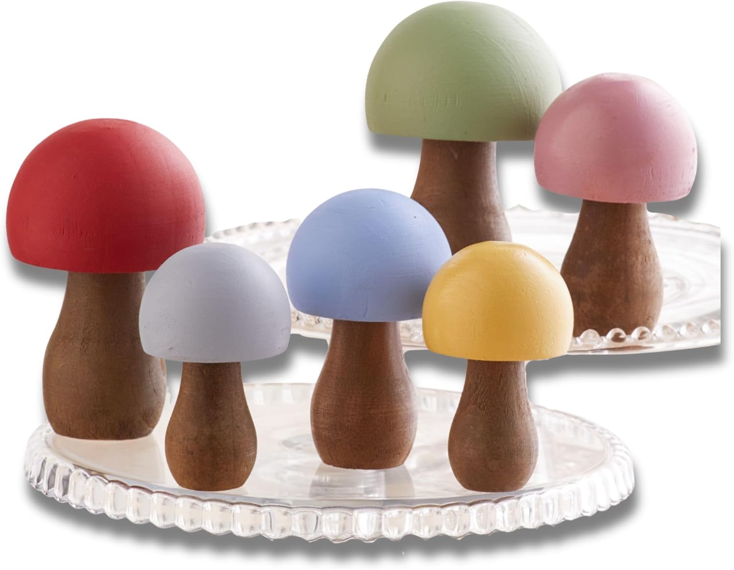 Charming Custom Colored Wooden Mushrooms Set of 6 for Decor