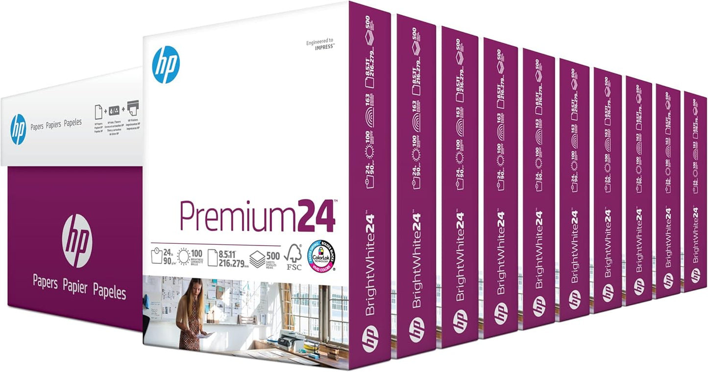 HP Premium 24 lb Paper - 8.5 x 11 - 100 Bright - 5000 Sheets