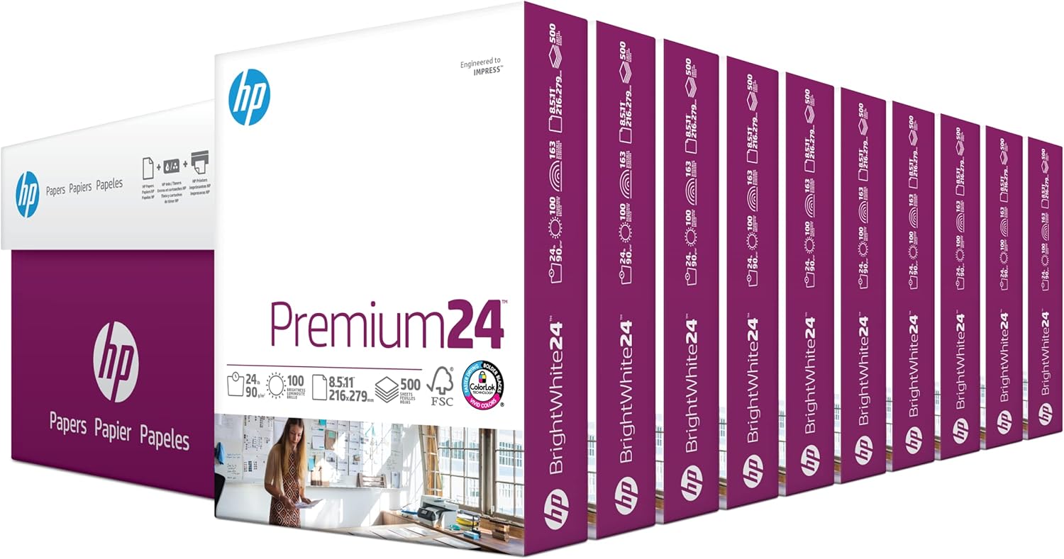 HP Premium 24 lb Paper - 8.5 x 11 - 100 Bright - 5000 Sheets