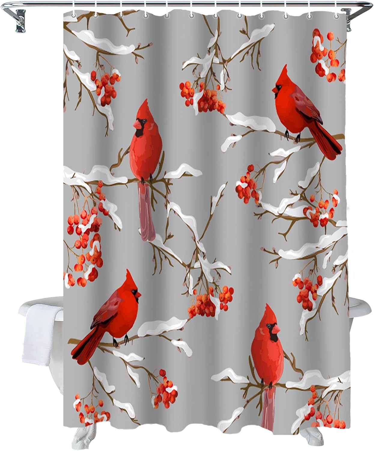 Cardinal Bird Christmas Shower Curtain Set