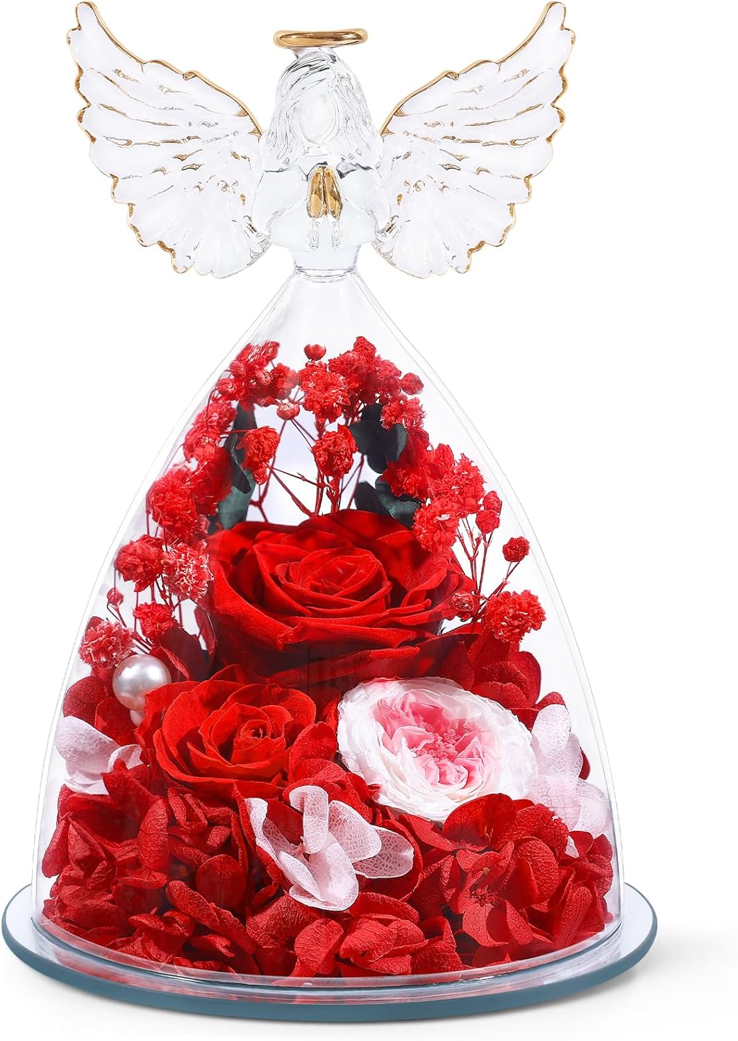 FIACO Preserved Rose in Glass Angel Figurine for Lasting Gifts