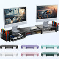 Dual Monitor Stand Riser with Drawer and Pen Holders - Desk Organizer