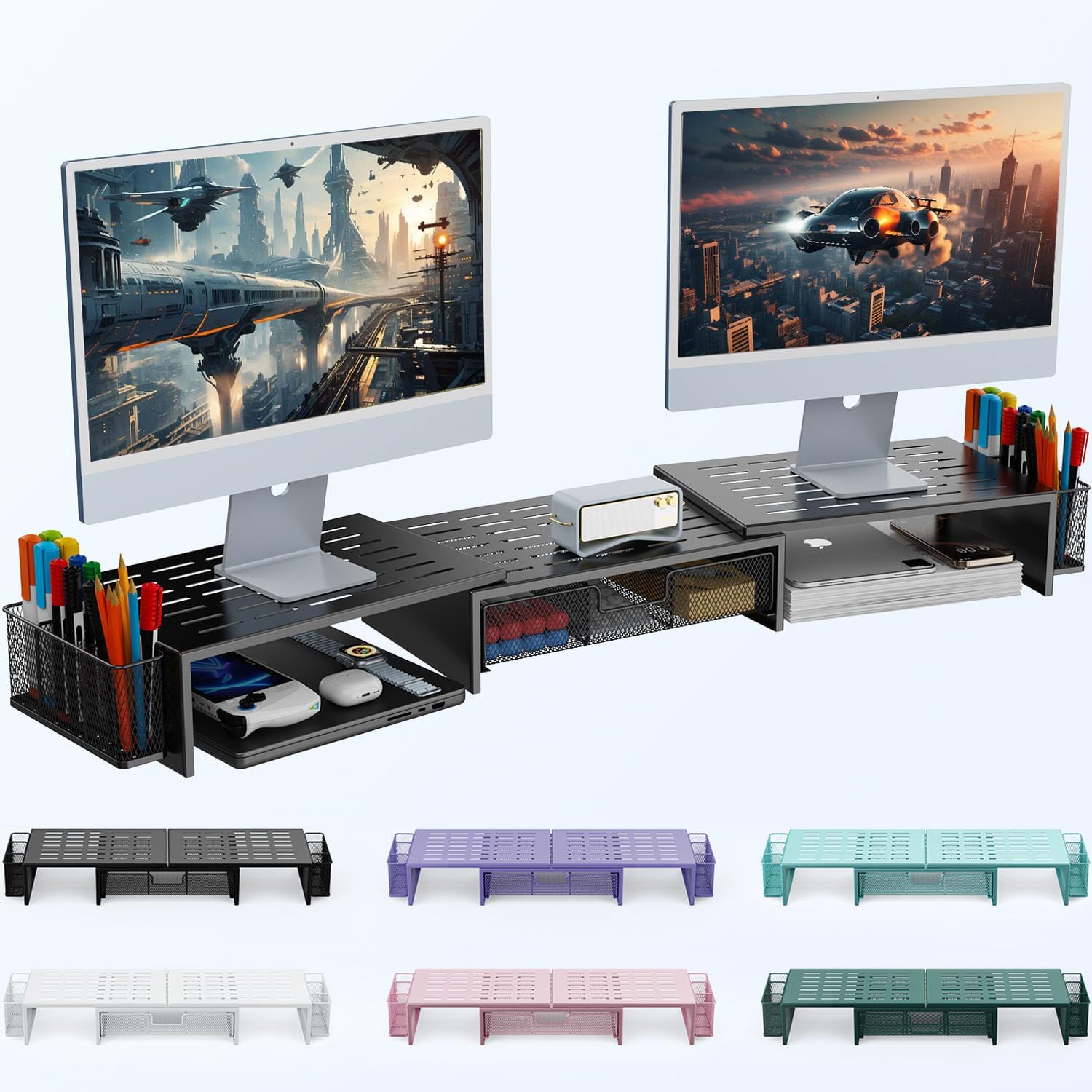 Gianotter Dual Monitor Stand - Desk Organizer with Drawer