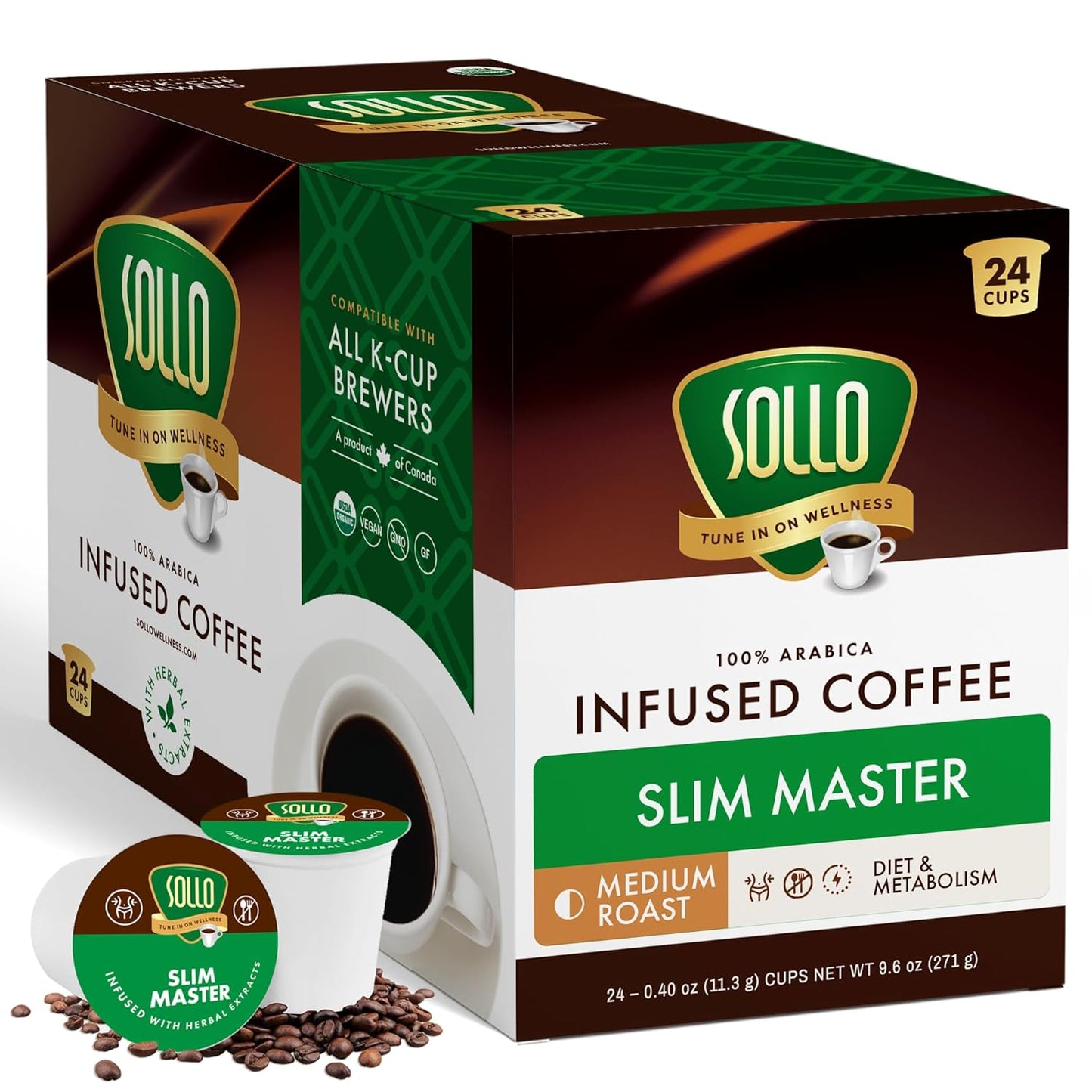 SOLLO Organic Slim Coffee Pods for Diet Support and Energy Boost