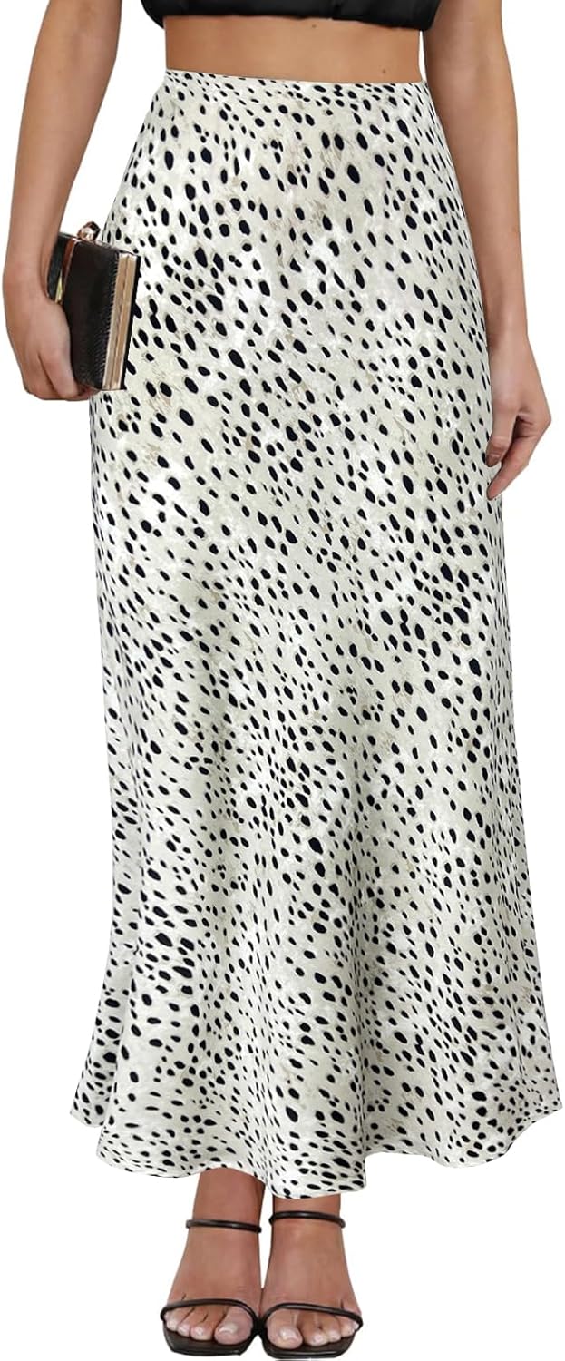 Women's Leopard Print Satin Maxi Skirt for Summer Parties
