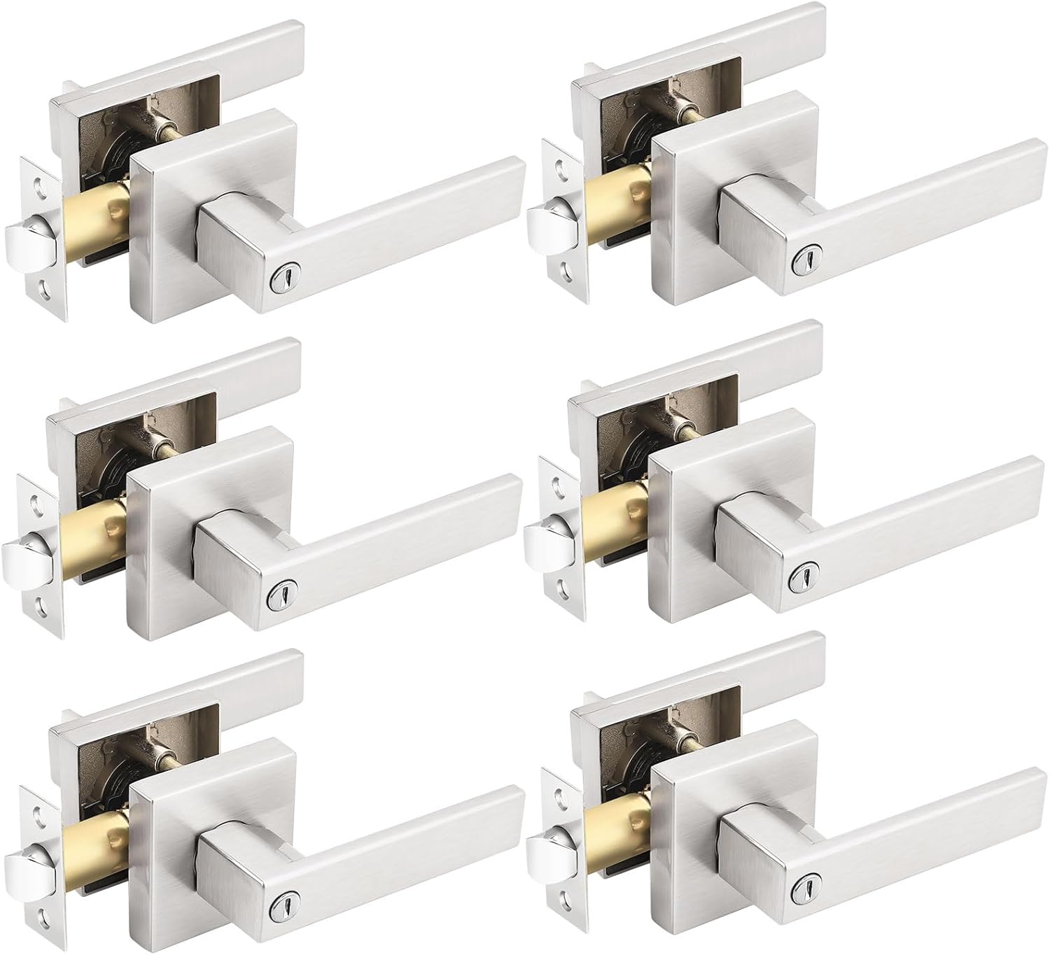 Gobrico Pack of 6 Satin Nickel Square Door Handles for Privacy