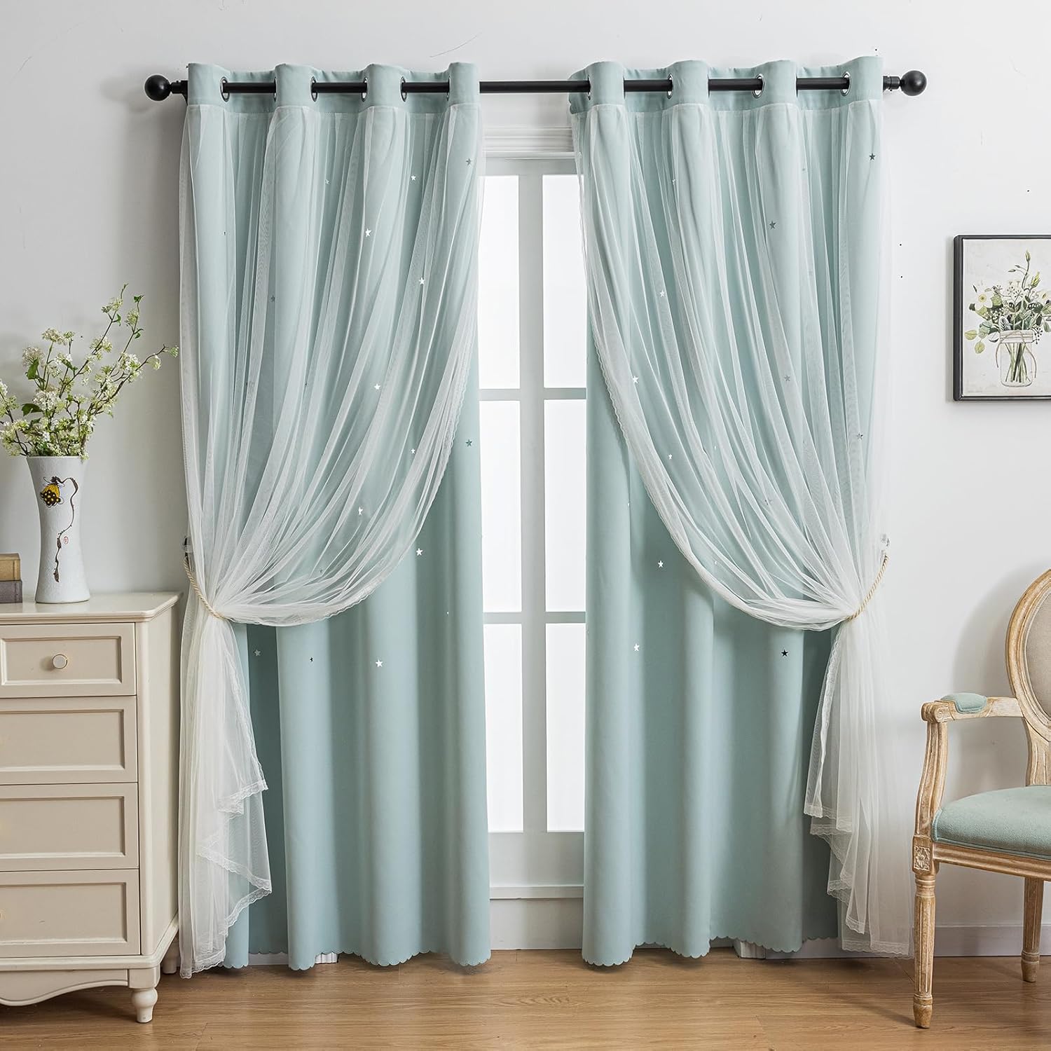 indistar Star Cutout Kids Window Blackout Curtains for Girls