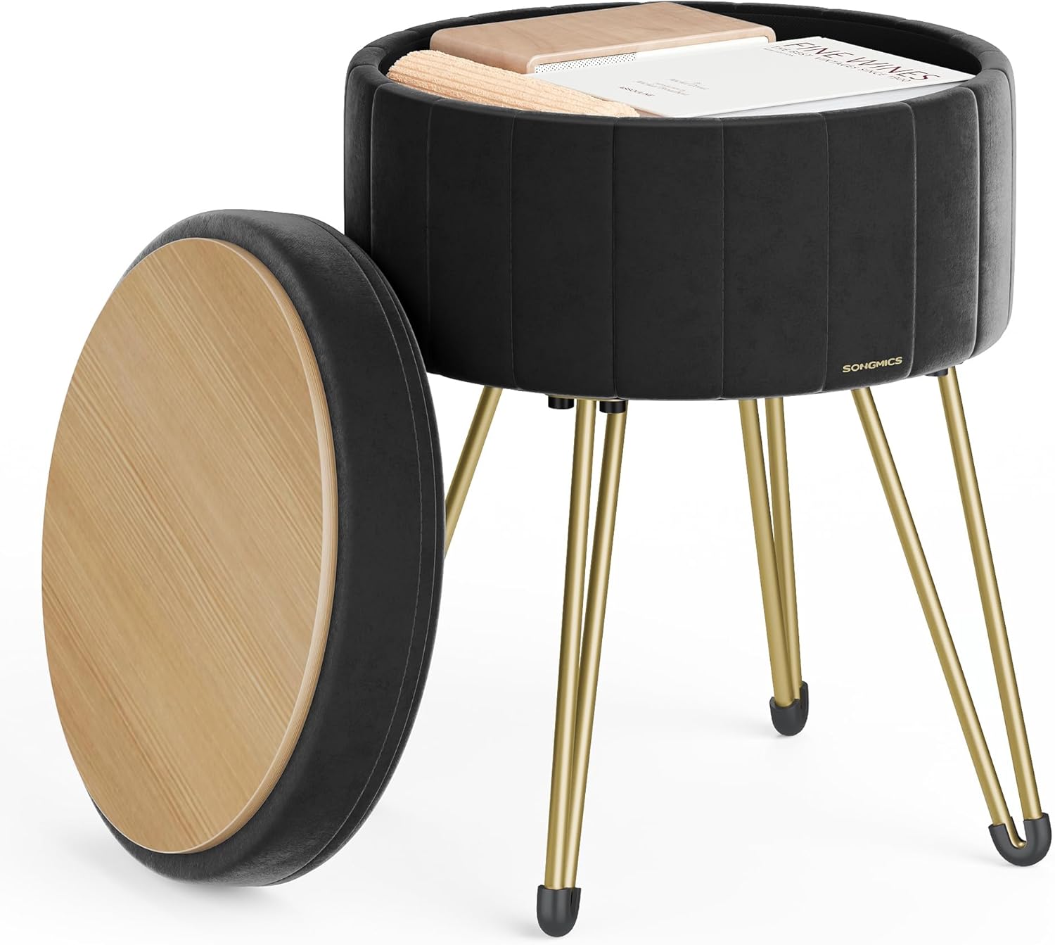 SONGMICS Velvet Makeup Stool Chair with Storage for Any Room