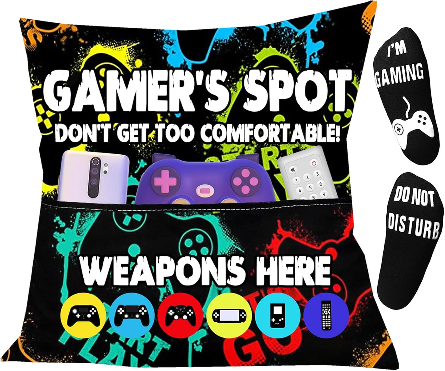 Dokeawo Gamer Throw Pillow with Pocket & Socks